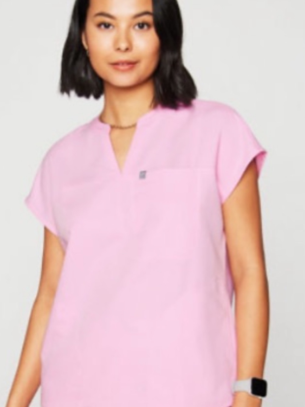 Fabletics Light Pink Split-Neck Cap Sleeve Top